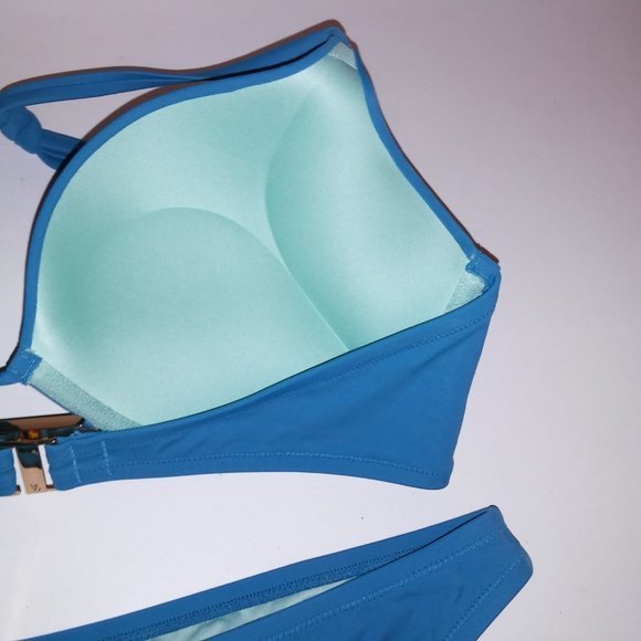 Victoria Secret Swim Bikini 38C Top Large Bottom Solid Blue Bombshell Push Up Ad - Picture 8 of 9
